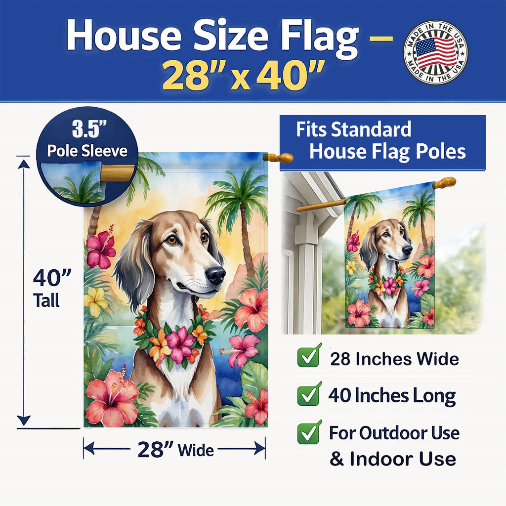 Saluki Luau House Flag 28x40 Porch Sleeve Pole Decorative Outside Yard Banner Artwork Wall Hanging, Polyester
