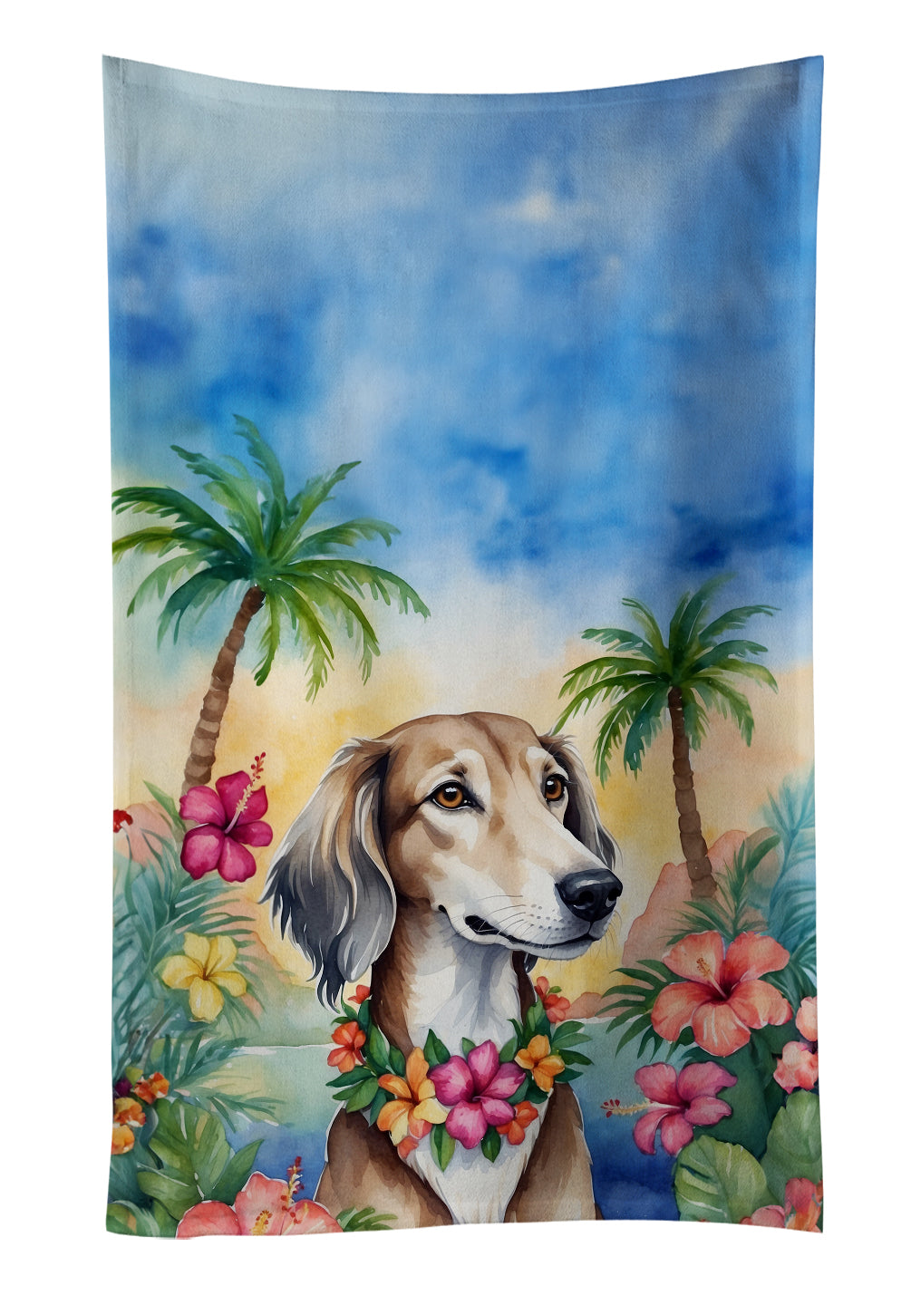 Saluki Luau Kitchen Towel Velour Plush Front and Cotton Loop Back Machine Washable