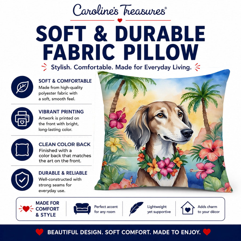 Saluki Luau Decorative Throw Pillow 14x14 Indoor Outdoor Accent Cushion, Fabric Cover with Insert for Sofa, Bed, Porch & Living Room