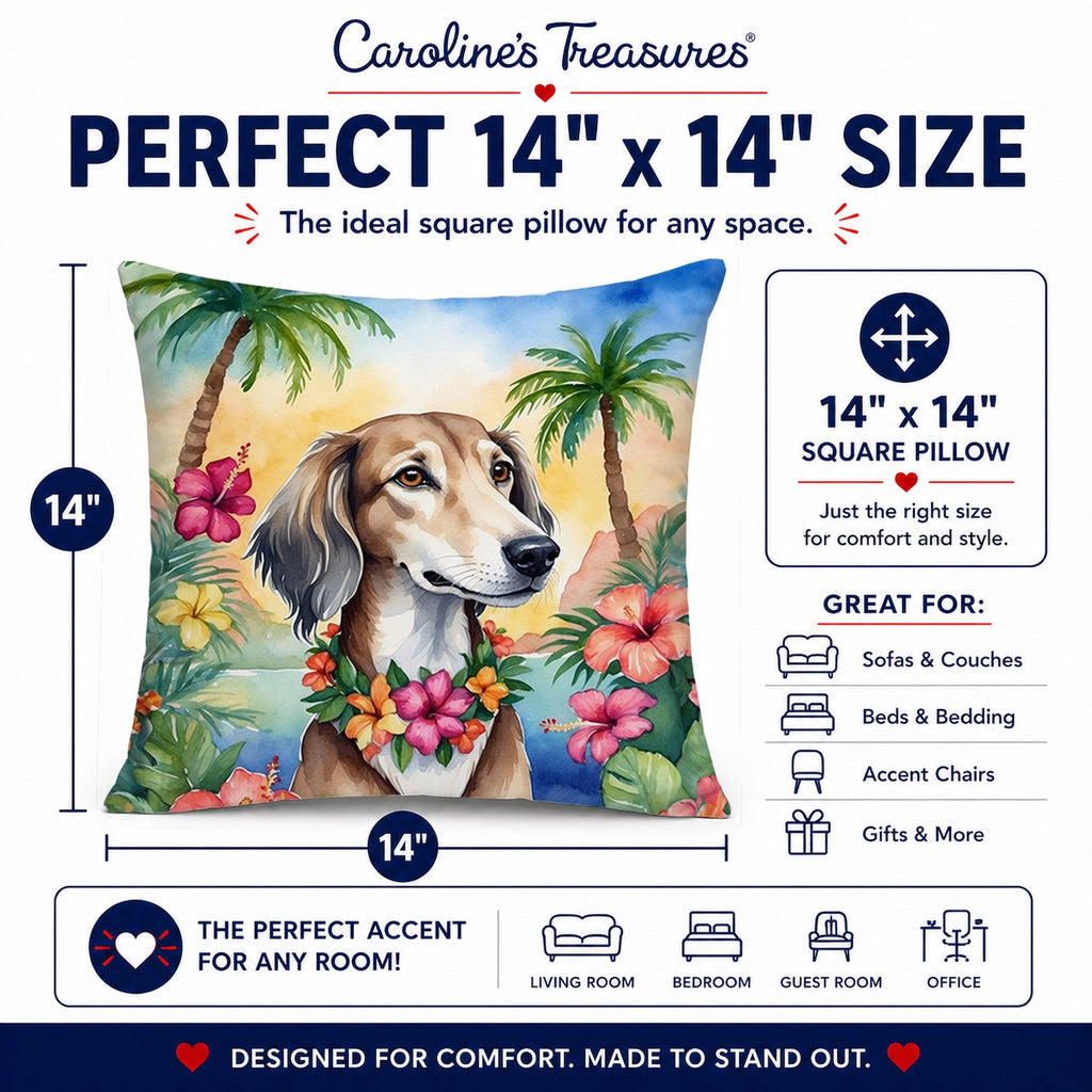 Saluki Luau Decorative Throw Pillow 14x14 Indoor Outdoor Accent Cushion, Fabric Cover with Insert for Sofa, Bed, Porch & Living Room
