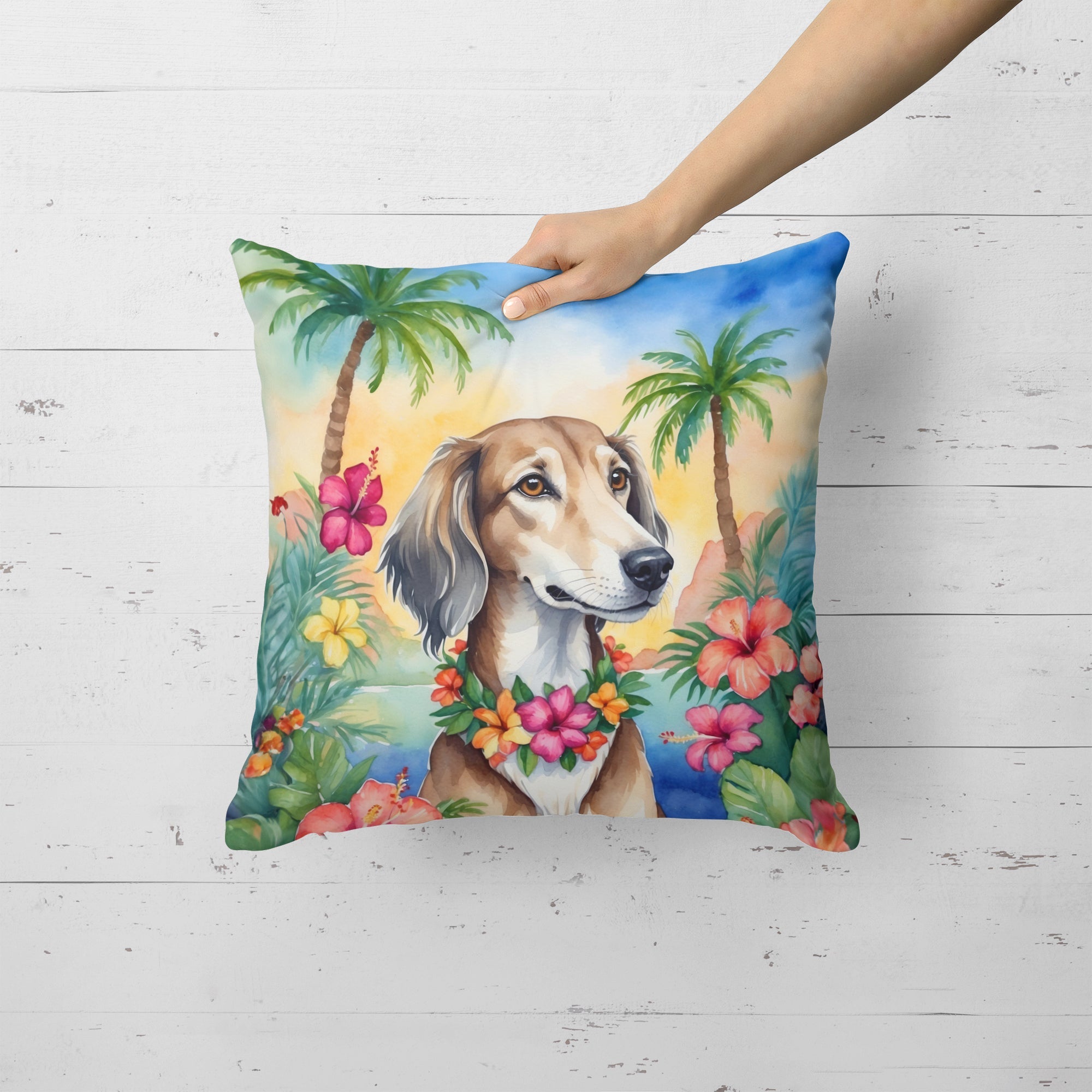 Saluki Luau Decorative Throw Pillow 18x18 Indoor Outdoor Accent Cushion, Fabric Cover with Insert for Sofa, Bed, Porch & Living Room