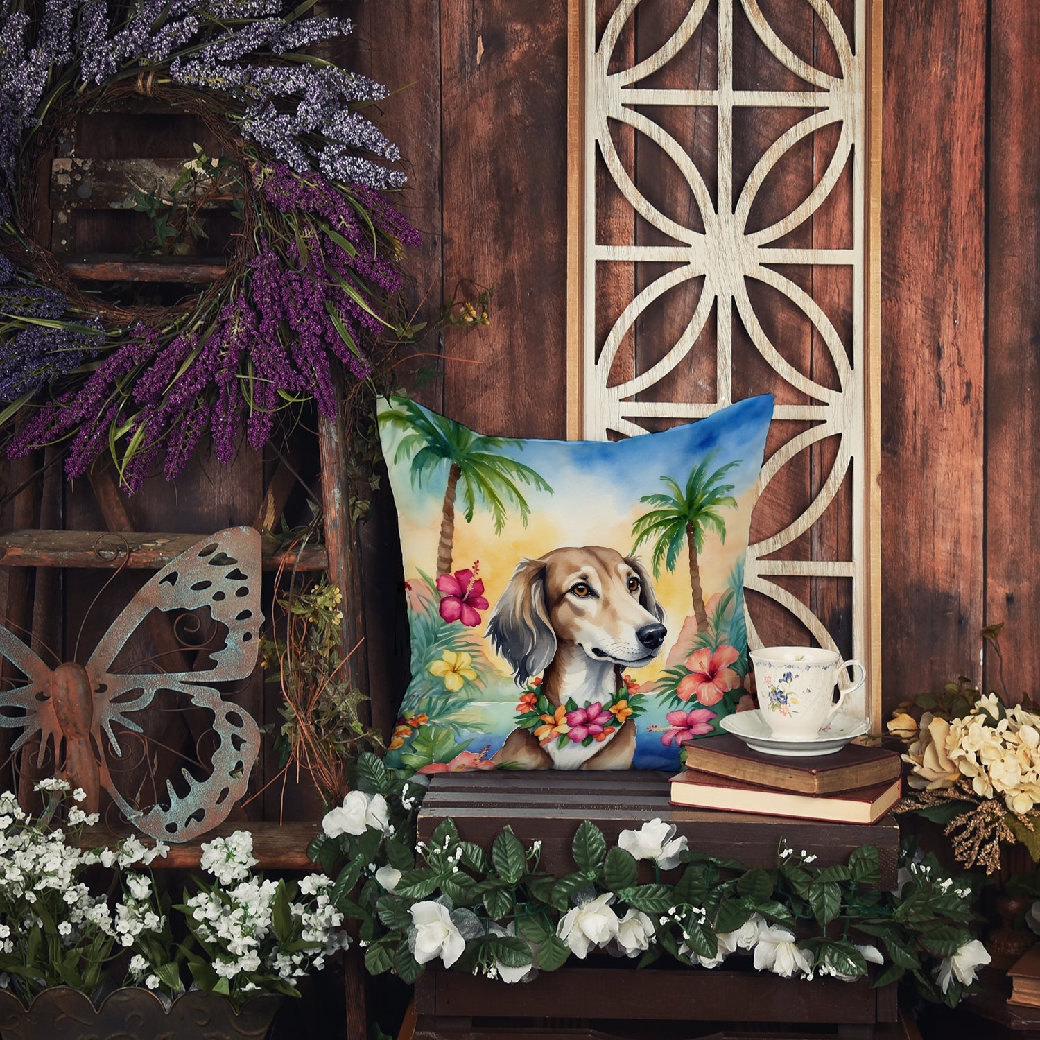 Saluki Luau Decorative Throw Pillow 18x18 Indoor Outdoor Accent Cushion, Fabric Cover with Insert for Sofa, Bed, Porch & Living Room