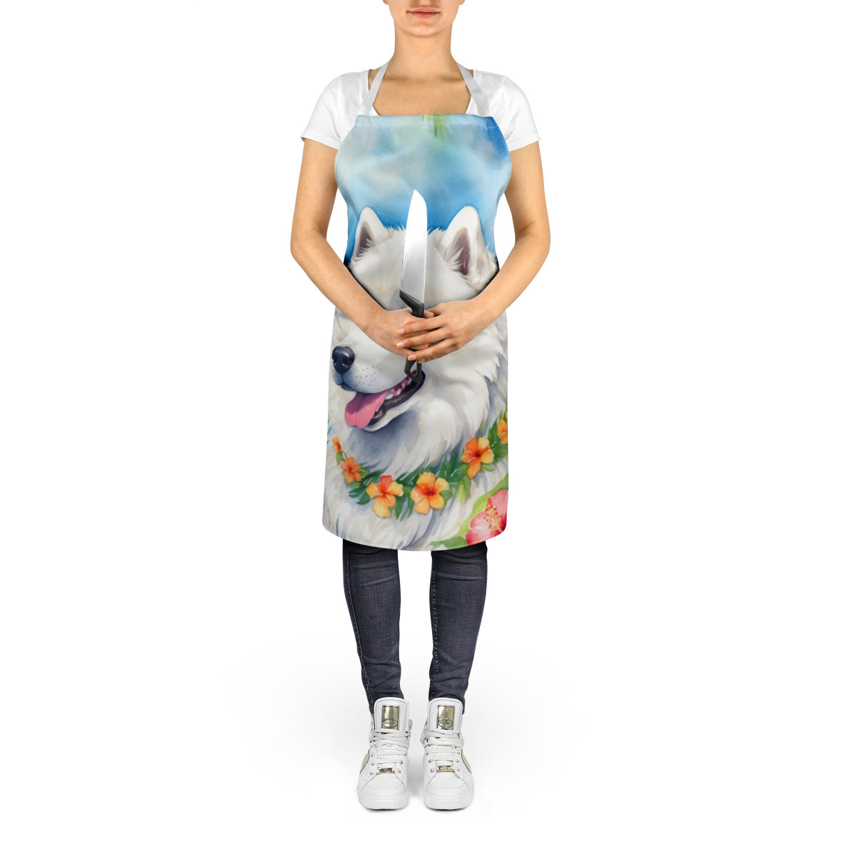 Samoyed Luau Apron Cooking Kitchen Server Baking Crafts Gardening for Adult Women Men, Unisex, Large, Multicolor