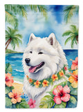Samoyed Luau House Flag 28x40 Porch Sleeve Pole Decorative Outside Yard Banner Artwork Wall Hanging, Polyester