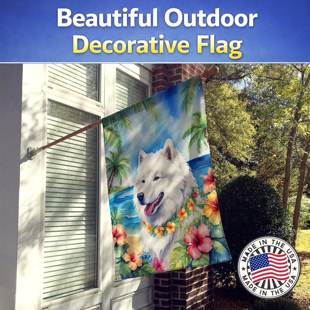 Samoyed Luau House Flag 28x40 Porch Sleeve Pole Decorative Outside Yard Banner Artwork Wall Hanging, Polyester