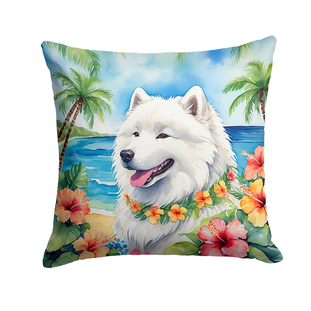 Samoyed Luau Decorative Throw Pillow 18x18 Indoor Outdoor Accent Cushion, Fabric Cover with Insert for Sofa, Bed, Porch & Living Room
