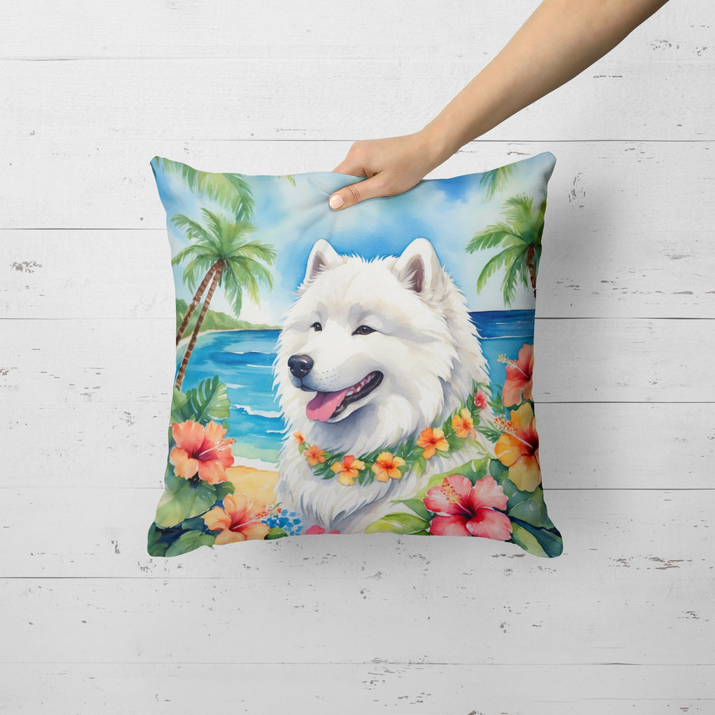 Samoyed Luau Decorative Throw Pillow 18x18 Indoor Outdoor Accent Cushion, Fabric Cover with Insert for Sofa, Bed, Porch & Living Room