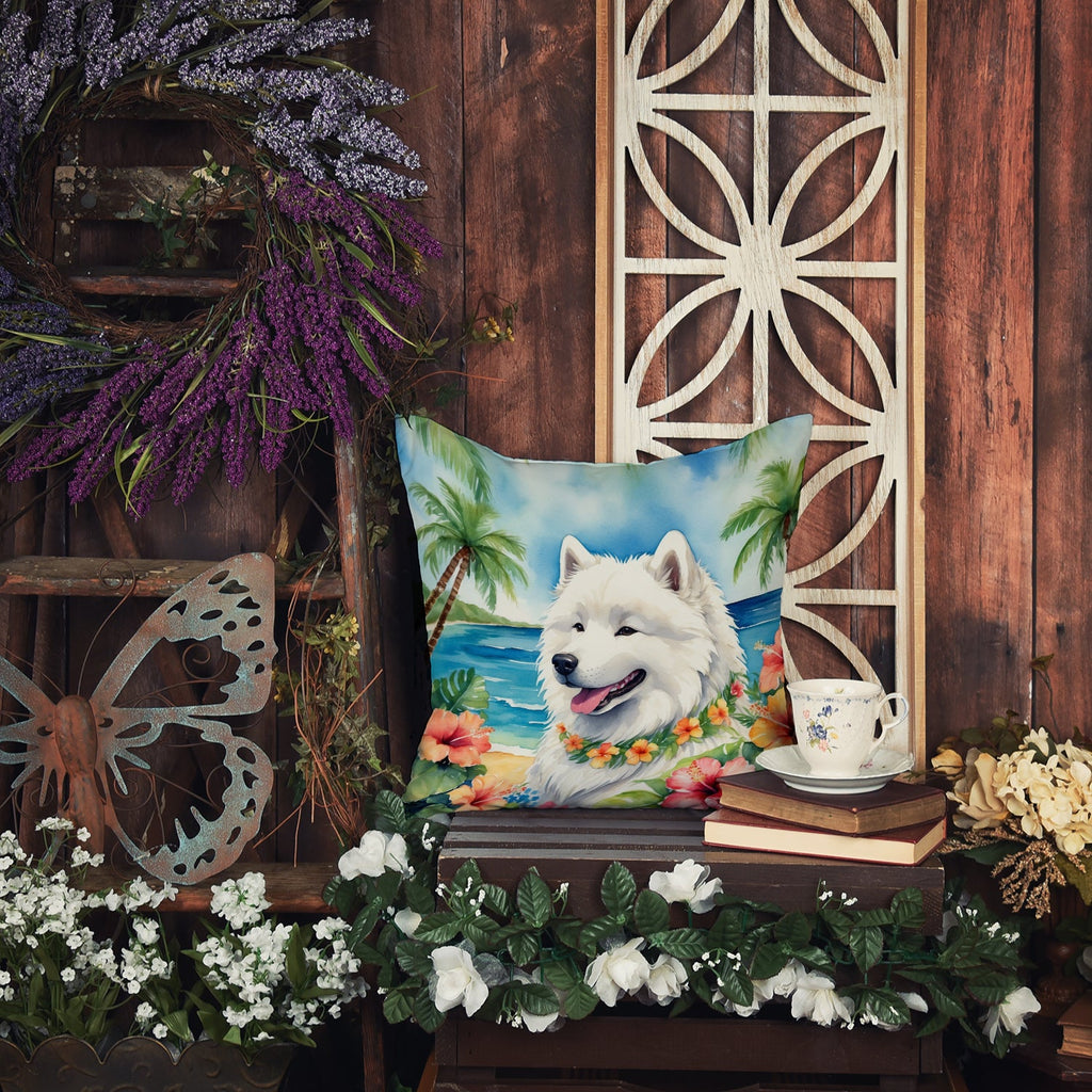 Samoyed Luau Decorative Throw Pillow 18x18 Indoor Outdoor Accent Cushion, Fabric Cover with Insert for Sofa, Bed, Porch & Living Room