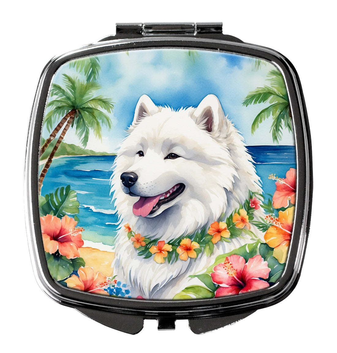 Samoyed Luau Compact Mirror Decorative Travel Makeup Mirror for Women Girls Gifts Pocket Makeup Mirror Folding Handheld