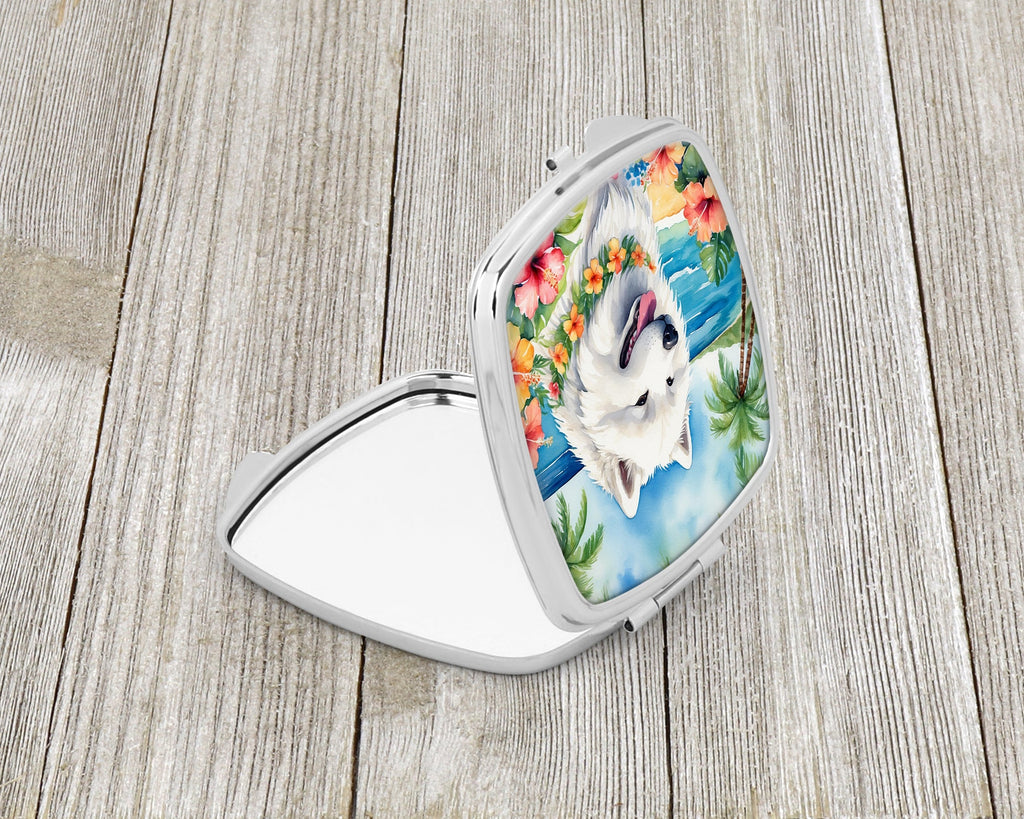 Samoyed Luau Compact Mirror Decorative Travel Makeup Mirror for Women Girls Gifts Pocket Makeup Mirror Folding Handheld