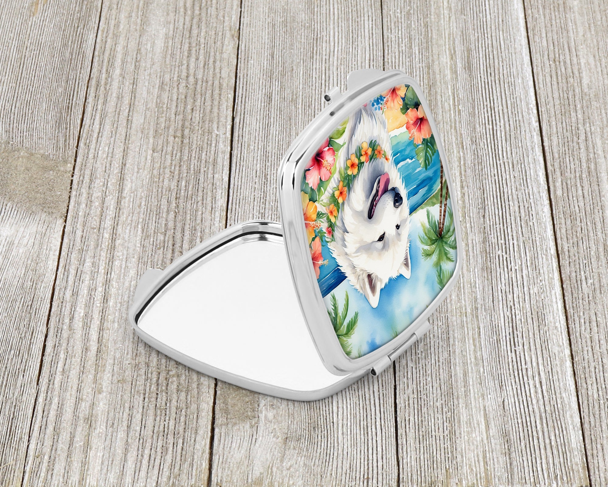 Samoyed Luau Compact Mirror Decorative Travel Makeup Mirror for Women Girls Gifts Pocket Makeup Mirror Folding Handheld