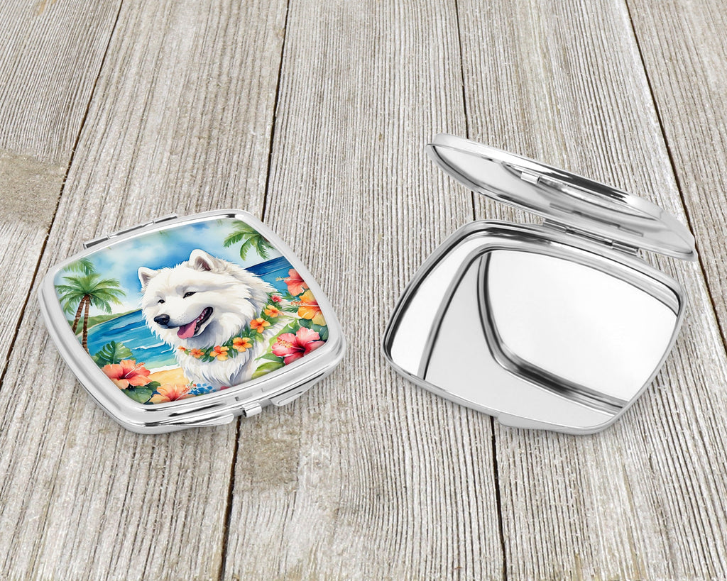Samoyed Luau Compact Mirror Decorative Travel Makeup Mirror for Women Girls Gifts Pocket Makeup Mirror Folding Handheld