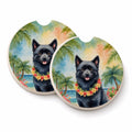Schipperke Luau Set of 2 Cup Holder Car Coasters Absorbent Round Sandstone Coasters Gifts for Men or Women, 2.5, Multicolor