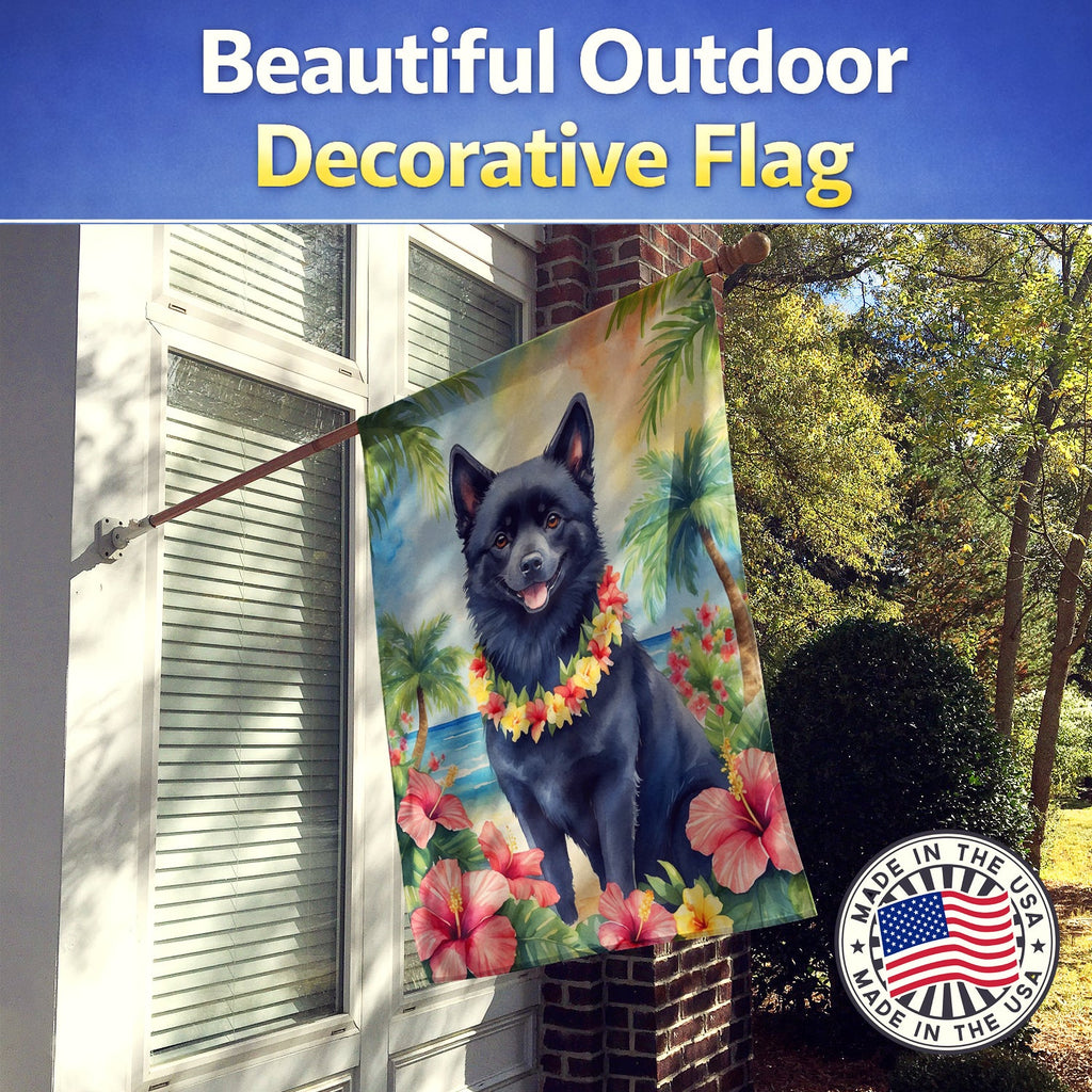 Schipperke Luau House Flag 28x40 Porch Sleeve Pole Decorative Outside Yard Banner Artwork Wall Hanging, Polyester