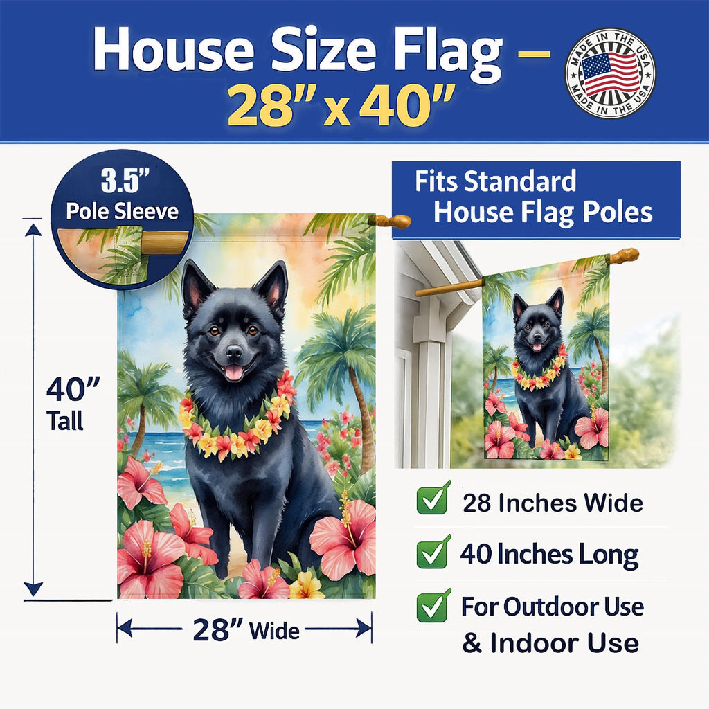 Schipperke Luau House Flag 28x40 Porch Sleeve Pole Decorative Outside Yard Banner Artwork Wall Hanging, Polyester