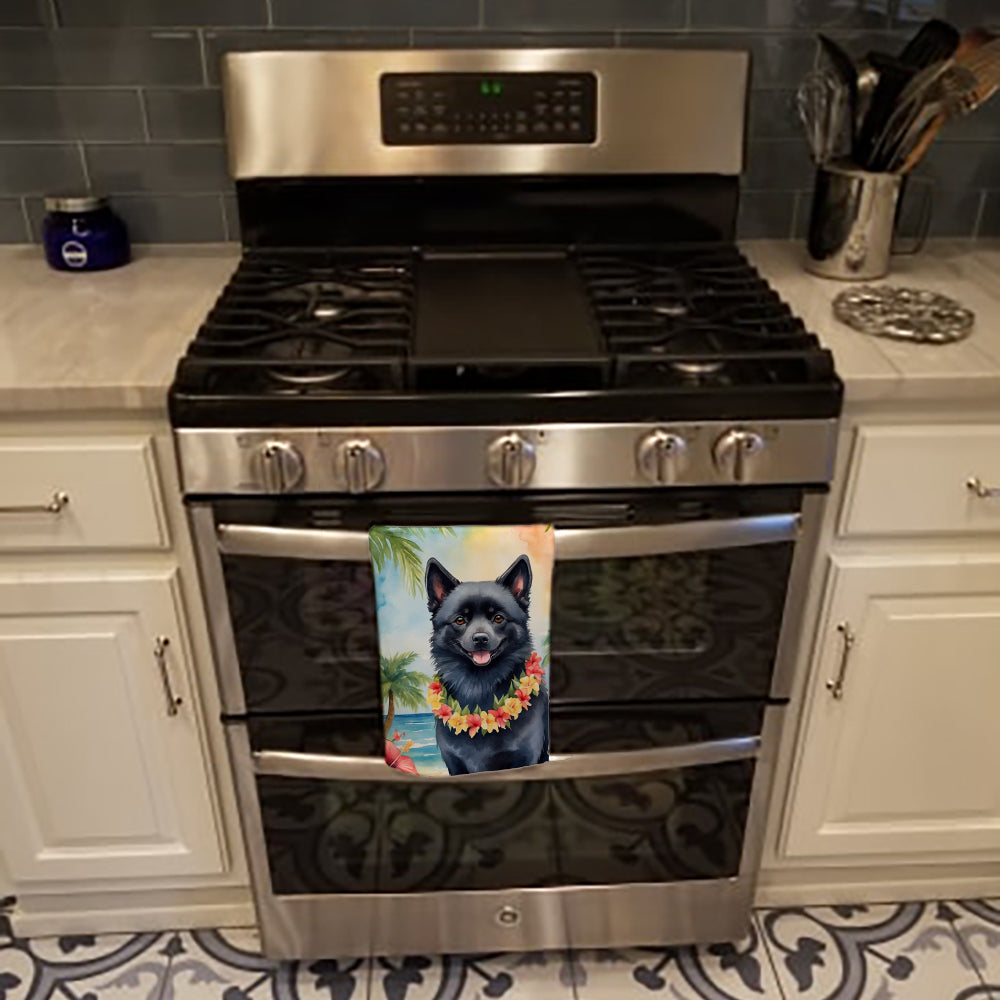 Schipperke Luau Kitchen Towel Velour Plush Front and Cotton Loop Back Machine Washable
