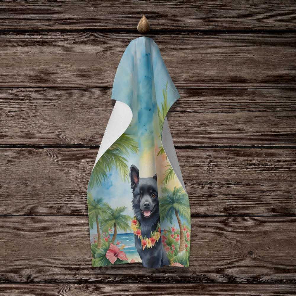 Schipperke Luau Kitchen Towel Velour Plush Front and Cotton Loop Back Machine Washable