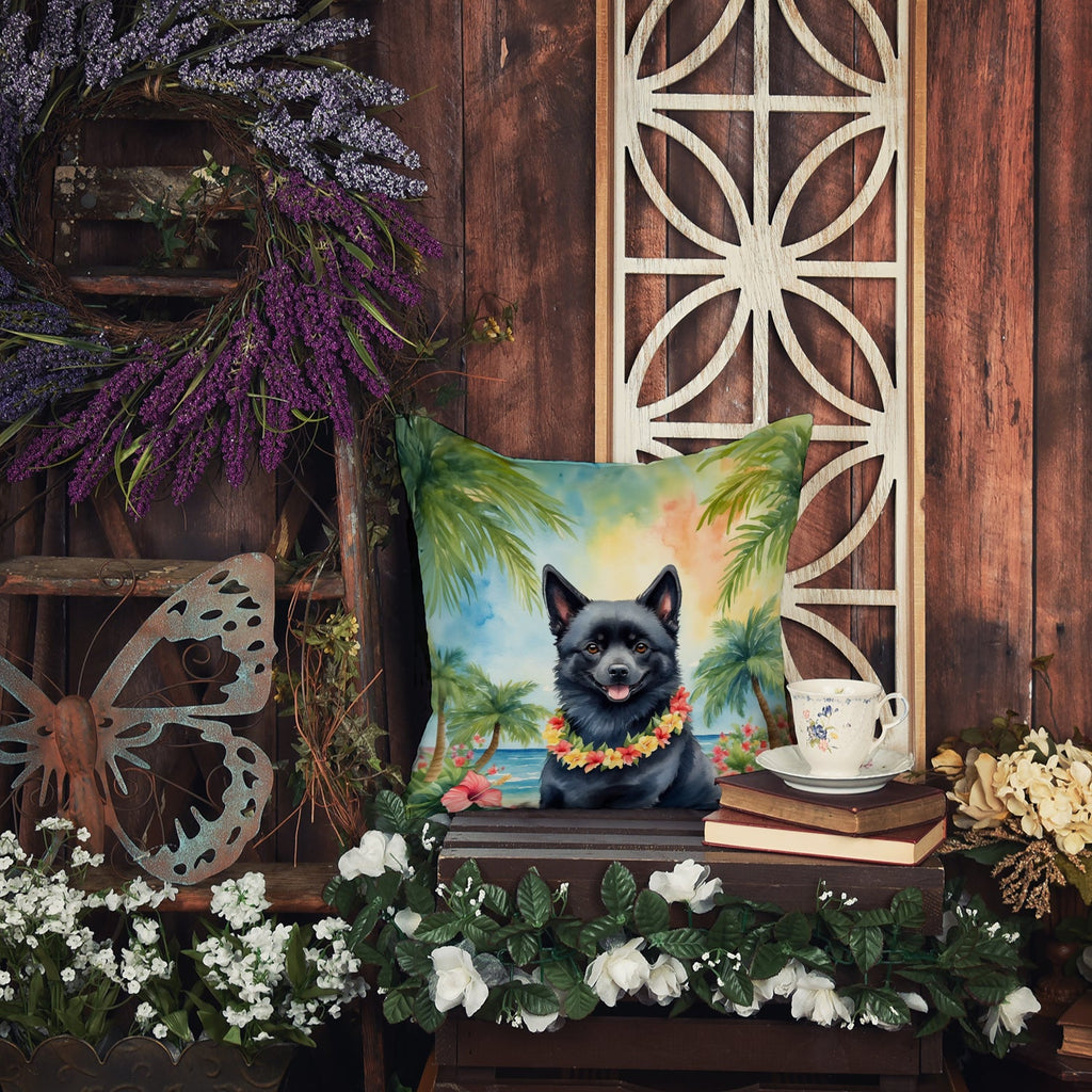 Schipperke Luau Decorative Throw Pillow 18x18 Indoor Outdoor Accent Cushion, Fabric Cover with Insert for Sofa, Bed, Porch & Living Room
