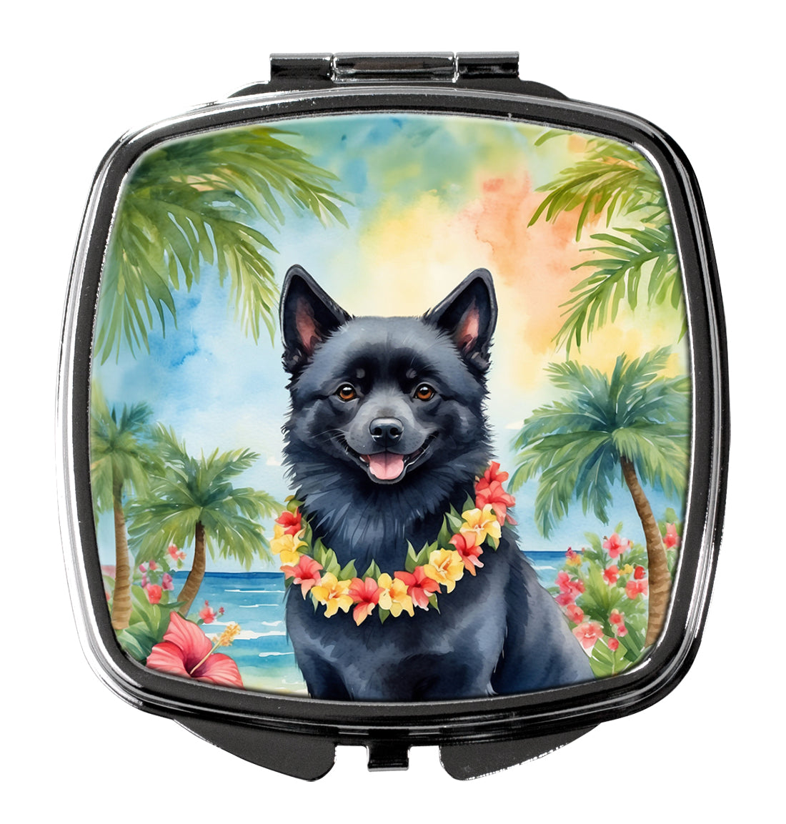 Schipperke Luau Compact Mirror Decorative Travel Makeup Mirror for Women Girls Gifts Pocket Makeup Mirror Folding Handheld