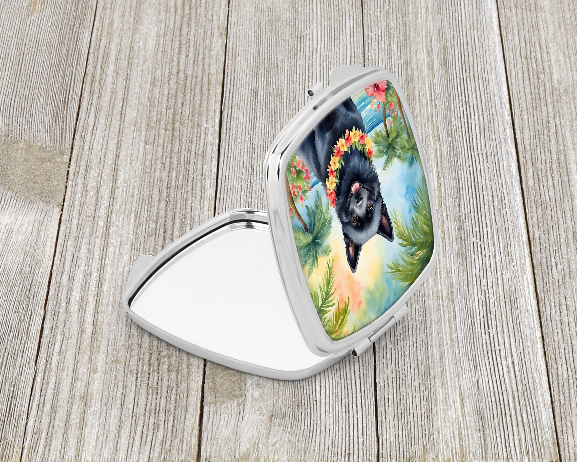 Schipperke Luau Compact Mirror Decorative Travel Makeup Mirror for Women Girls Gifts Pocket Makeup Mirror Folding Handheld