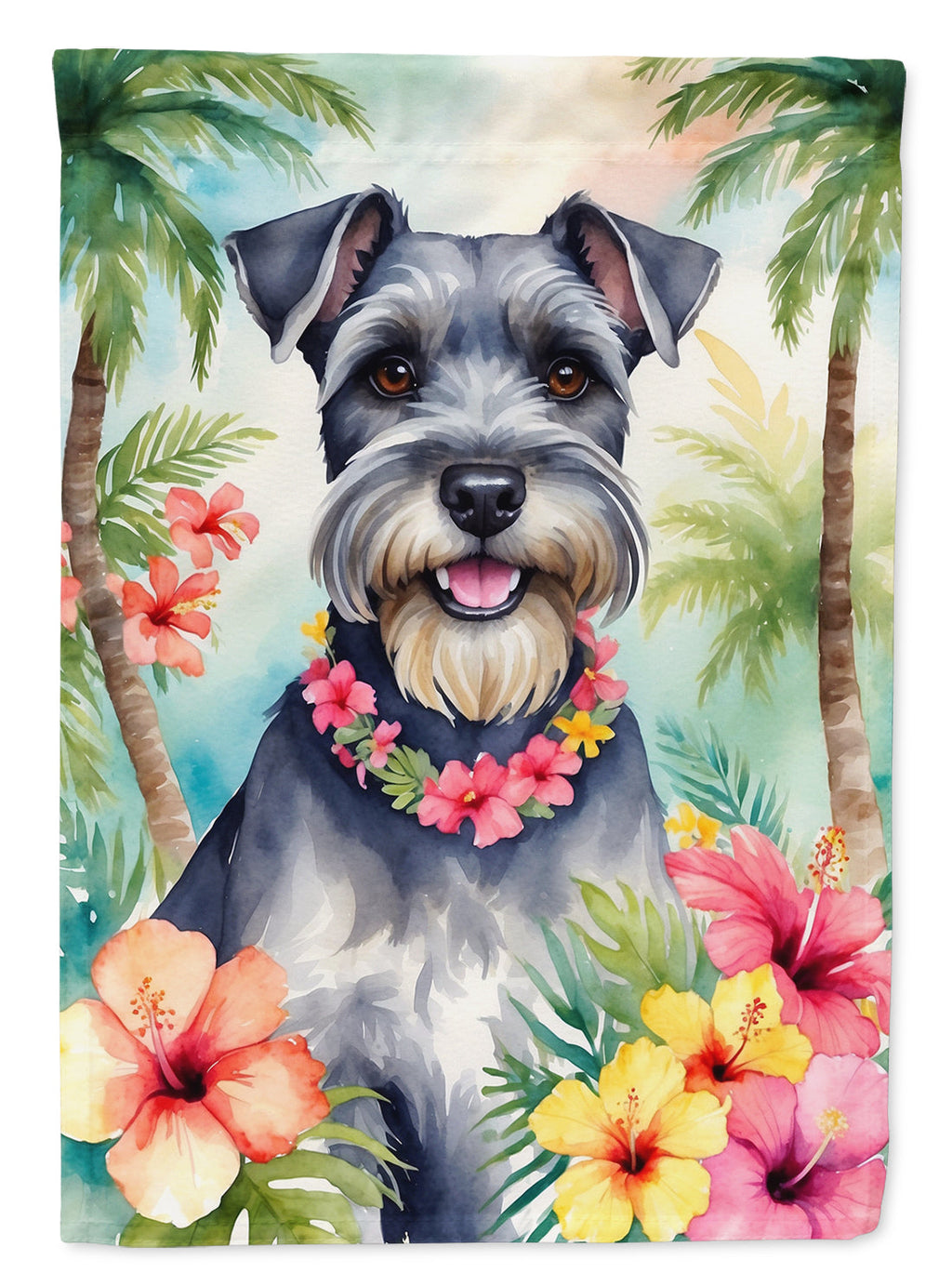 Schnauzer Luau House Flag 28x40 Porch Sleeve Pole Decorative Outside Yard Banner Artwork Wall Hanging, Polyester