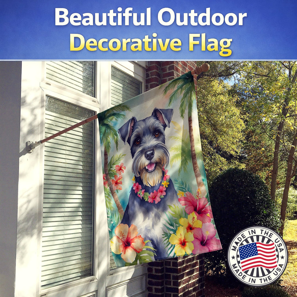 Schnauzer Luau House Flag 28x40 Porch Sleeve Pole Decorative Outside Yard Banner Artwork Wall Hanging, Polyester