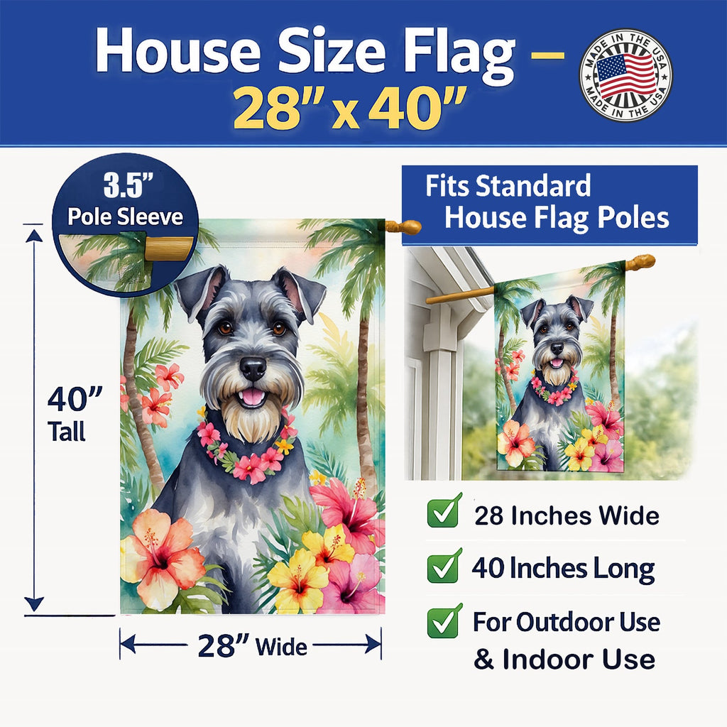 Schnauzer Luau House Flag 28x40 Porch Sleeve Pole Decorative Outside Yard Banner Artwork Wall Hanging, Polyester