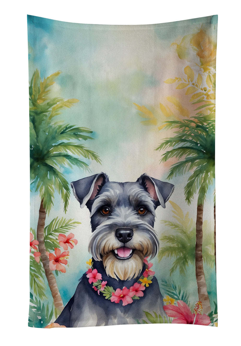 Schnauzer Luau Kitchen Towel Velour Plush Front and Cotton Loop Back Machine Washable