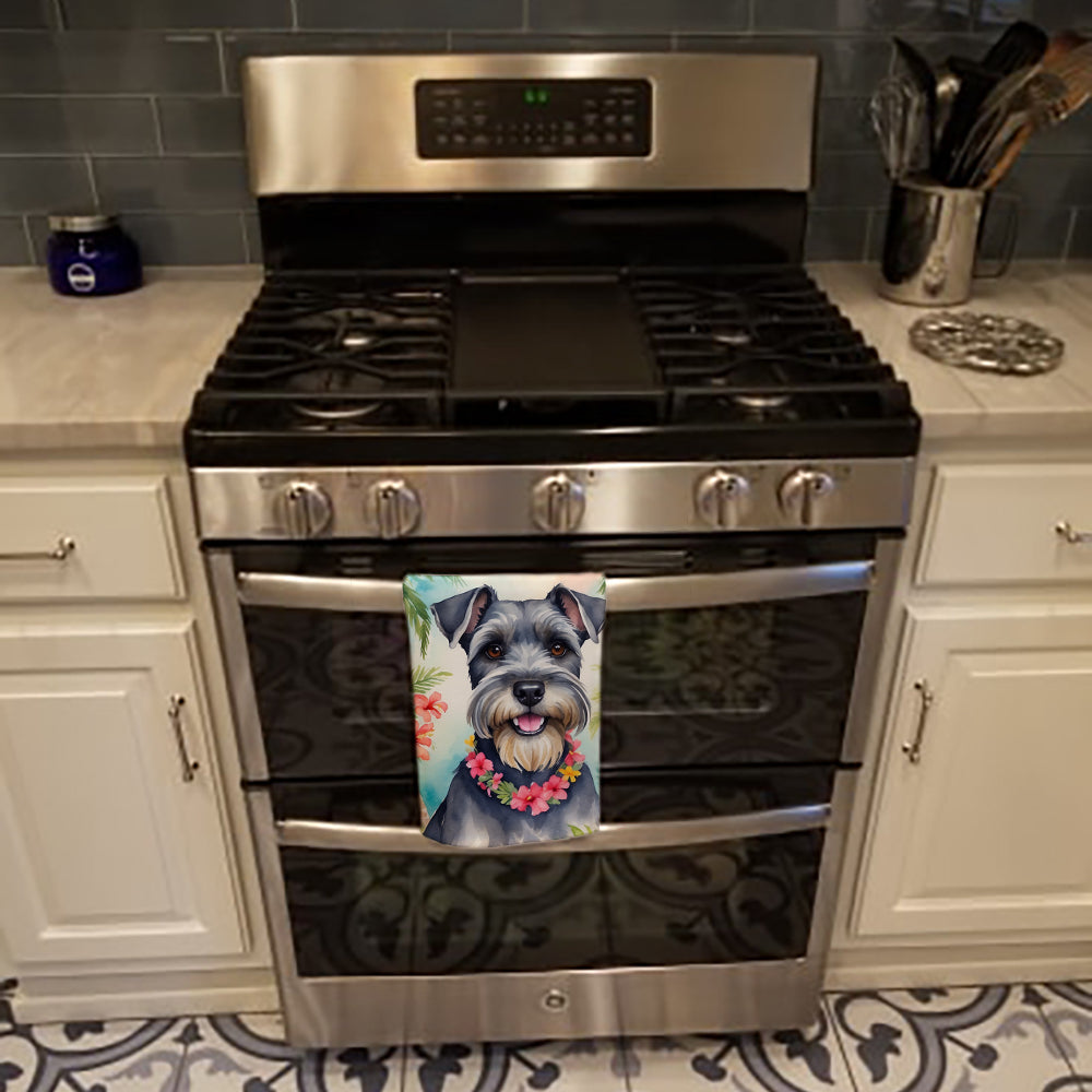 Schnauzer Luau Kitchen Towel Velour Plush Front and Cotton Loop Back Machine Washable