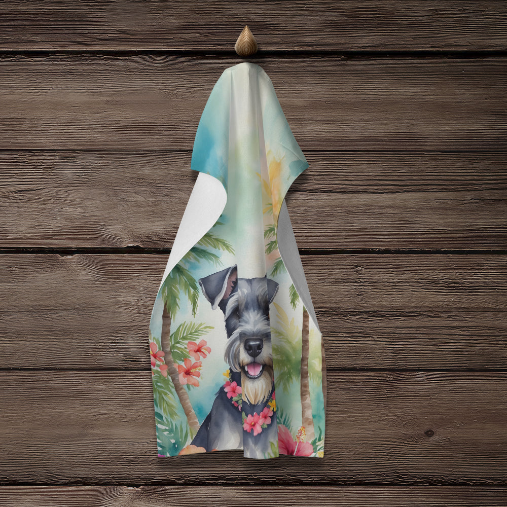 Schnauzer Luau Kitchen Towel Velour Plush Front and Cotton Loop Back Machine Washable