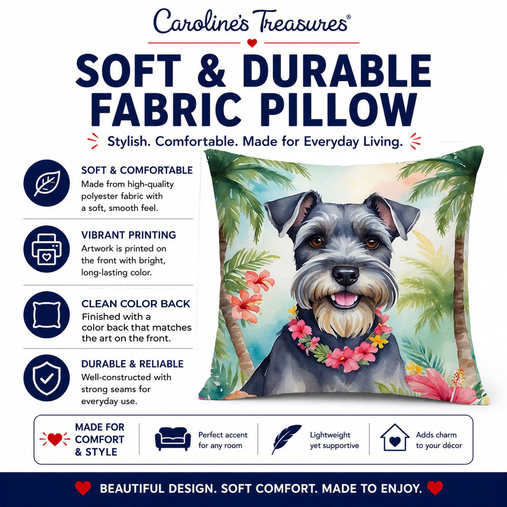 Schnauzer Luau Decorative Throw Pillow 14x14 Indoor Outdoor Accent Cushion, Fabric Cover with Insert for Sofa, Bed, Porch & Living Room