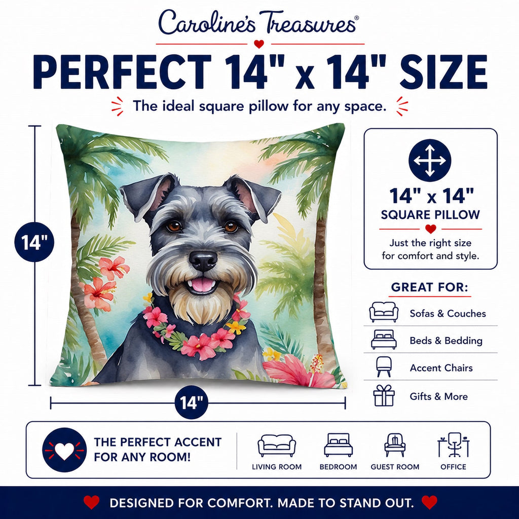 Schnauzer Luau Decorative Throw Pillow 14x14 Indoor Outdoor Accent Cushion, Fabric Cover with Insert for Sofa, Bed, Porch & Living Room