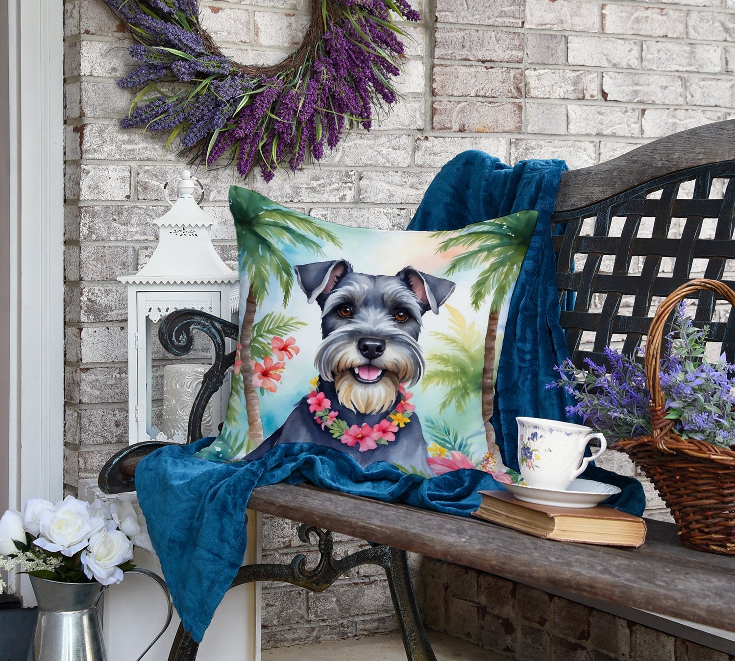 Schnauzer Luau Decorative Throw Pillow 18x18 Indoor Outdoor Accent Cushion, Fabric Cover with Insert for Sofa, Bed, Porch & Living Room