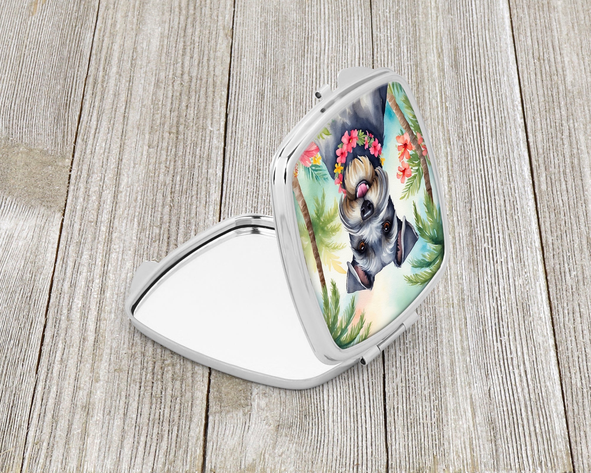 Schnauzer Luau Compact Mirror Decorative Travel Makeup Mirror for Women Girls Gifts Pocket Makeup Mirror Folding Handheld