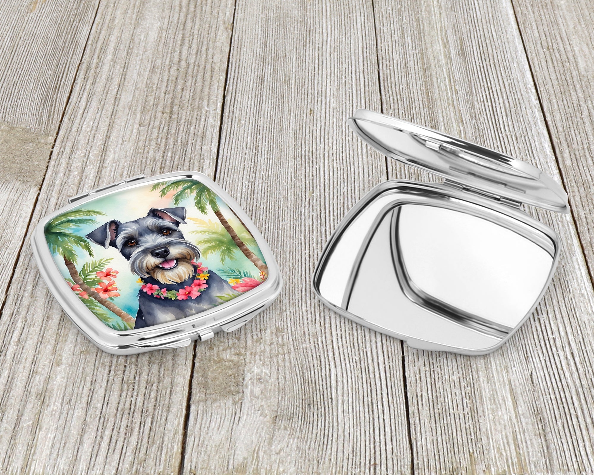 Schnauzer Luau Compact Mirror Decorative Travel Makeup Mirror for Women Girls Gifts Pocket Makeup Mirror Folding Handheld