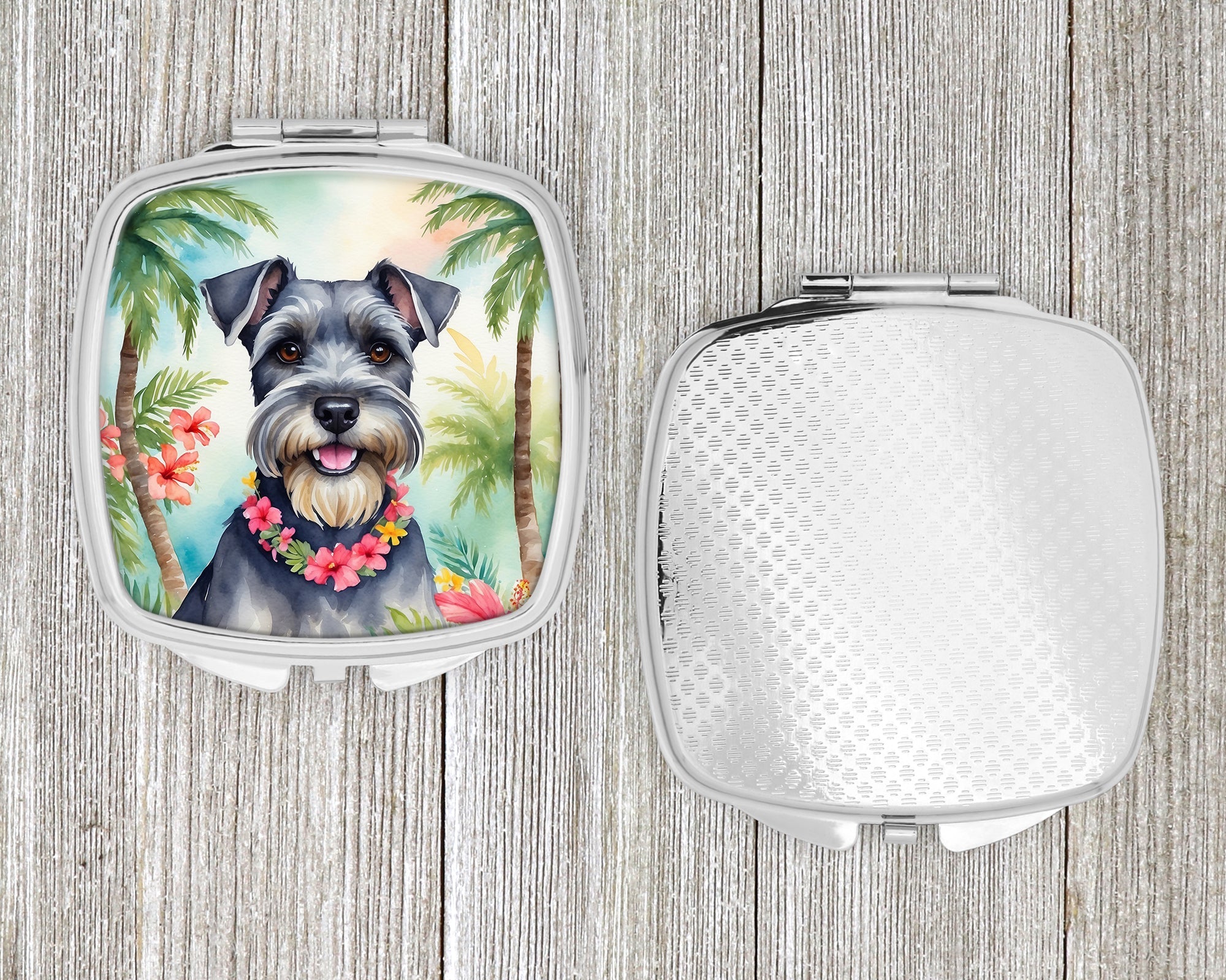 Schnauzer Luau Compact Mirror Decorative Travel Makeup Mirror for Women Girls Gifts Pocket Makeup Mirror Folding Handheld