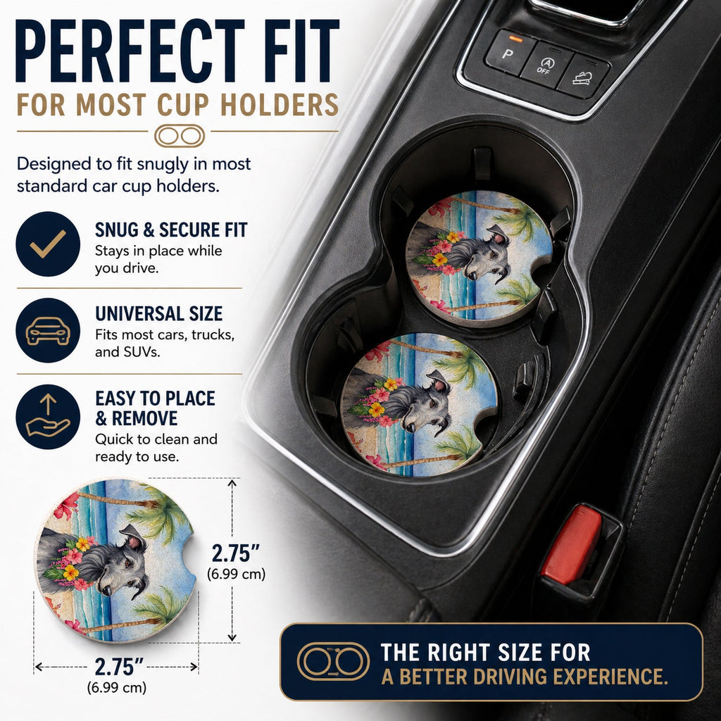 Scottish Deerhound Luau Set of 2 Cup Holder Car Coasters Absorbent Round Sandstone Coasters Gifts for Men or Women, 2.5, Multicolor