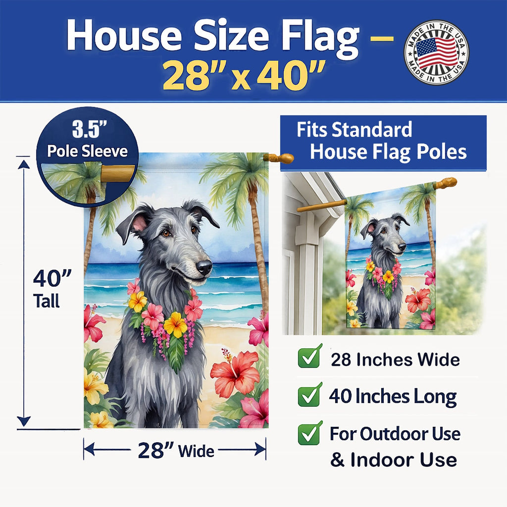 Scottish Deerhound Luau House Flag 28x40 Porch Sleeve Pole Decorative Outside Yard Banner Artwork Wall Hanging, Polyester