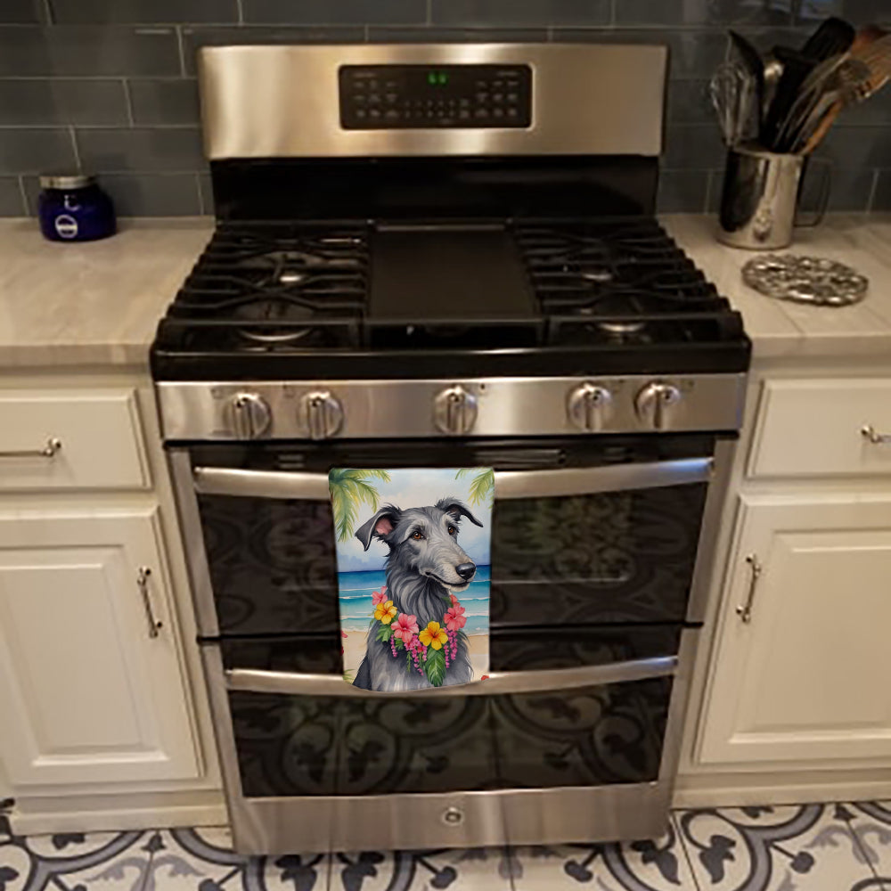 Scottish Deerhound Luau Kitchen Towel Velour Plush Front and Cotton Loop Back Machine Washable