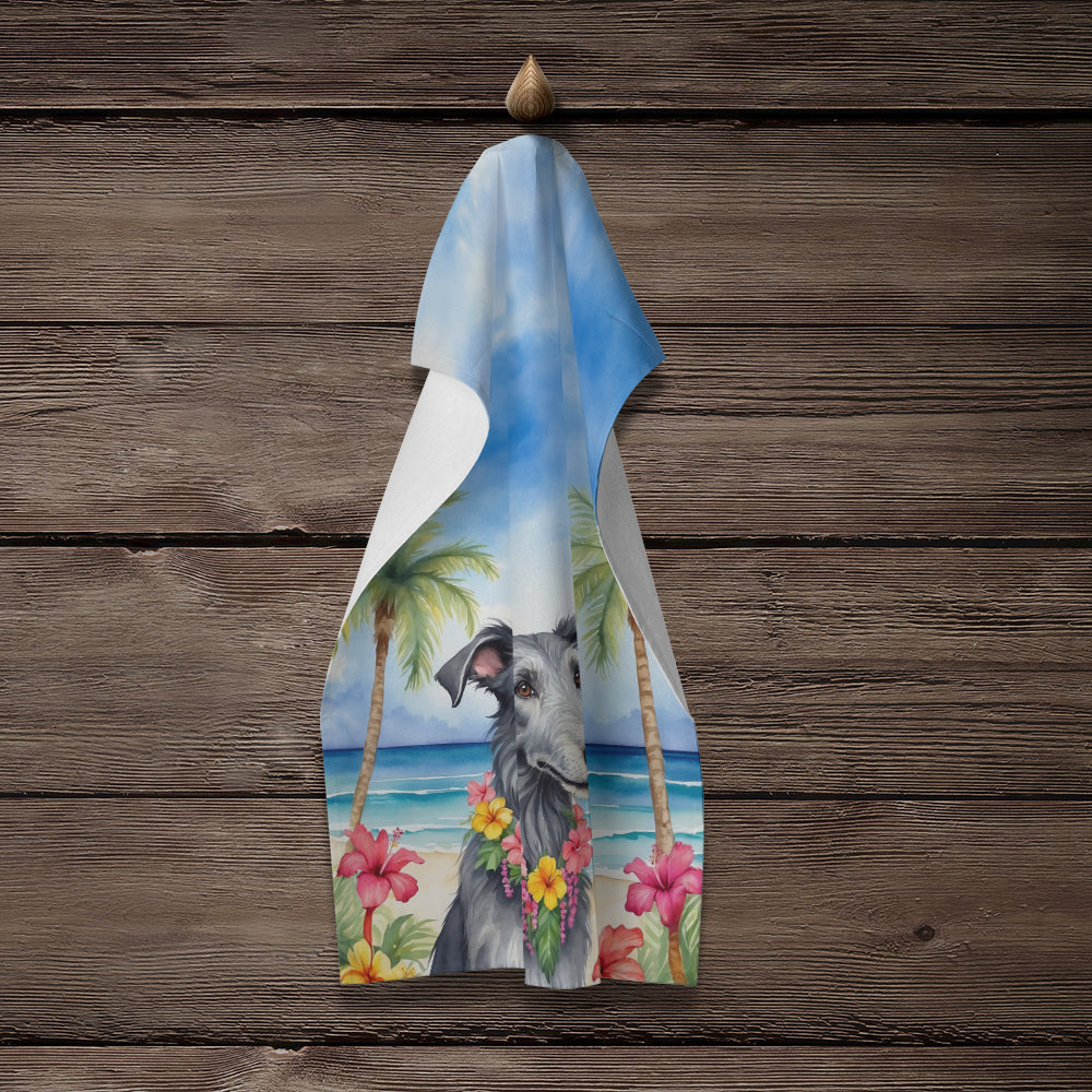 Scottish Deerhound Luau Kitchen Towel Velour Plush Front and Cotton Loop Back Machine Washable