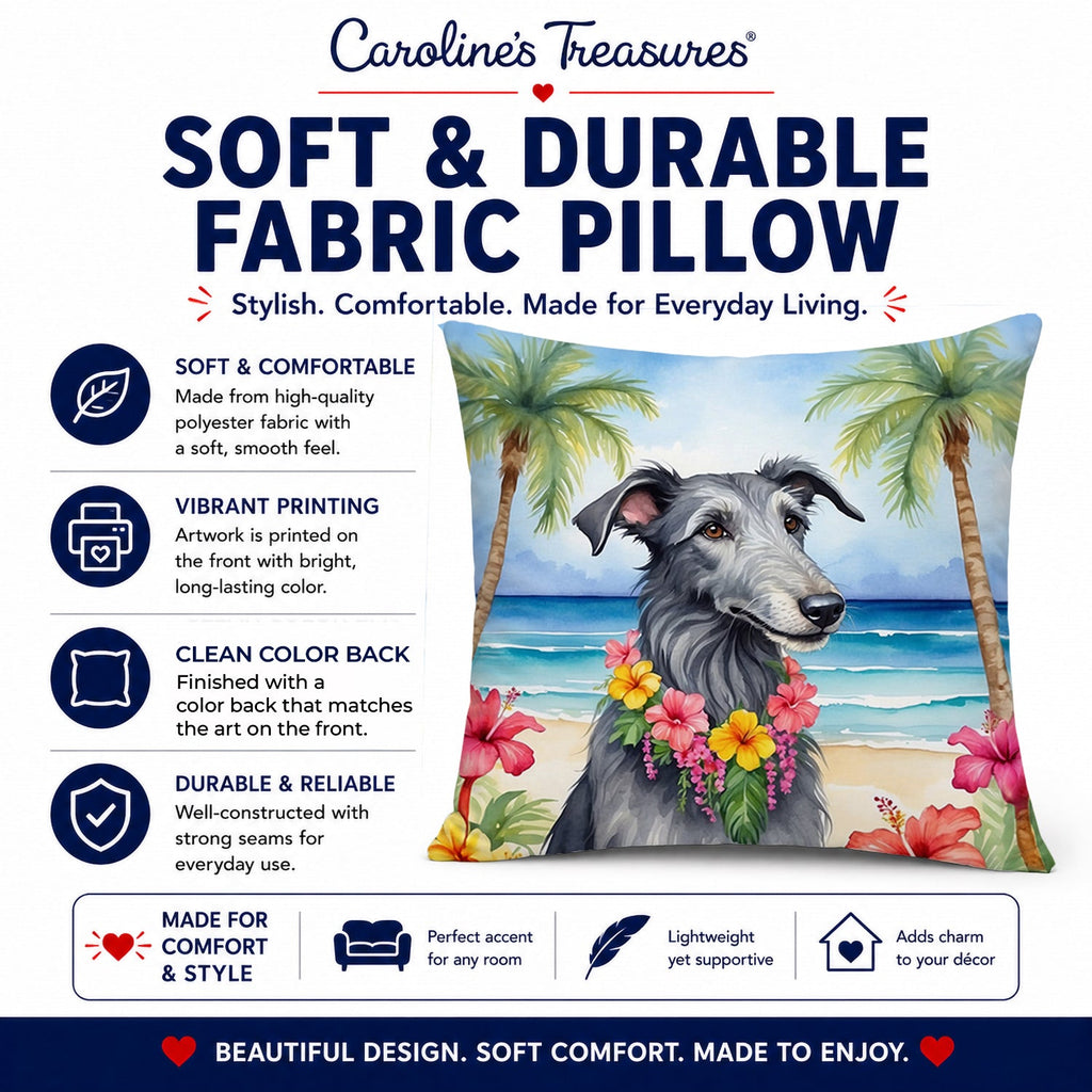 Scottish Deerhound Luau Decorative Throw Pillow 14x14 Indoor Outdoor Accent Cushion, Fabric Cover with Insert for Sofa, Bed, Porch & Living Room