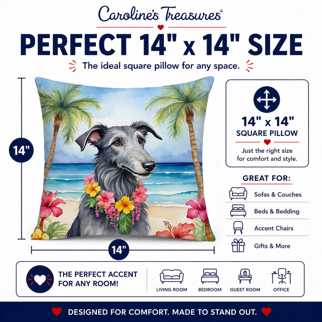 Scottish Deerhound Luau Decorative Throw Pillow 14x14 Indoor Outdoor Accent Cushion, Fabric Cover with Insert for Sofa, Bed, Porch & Living Room