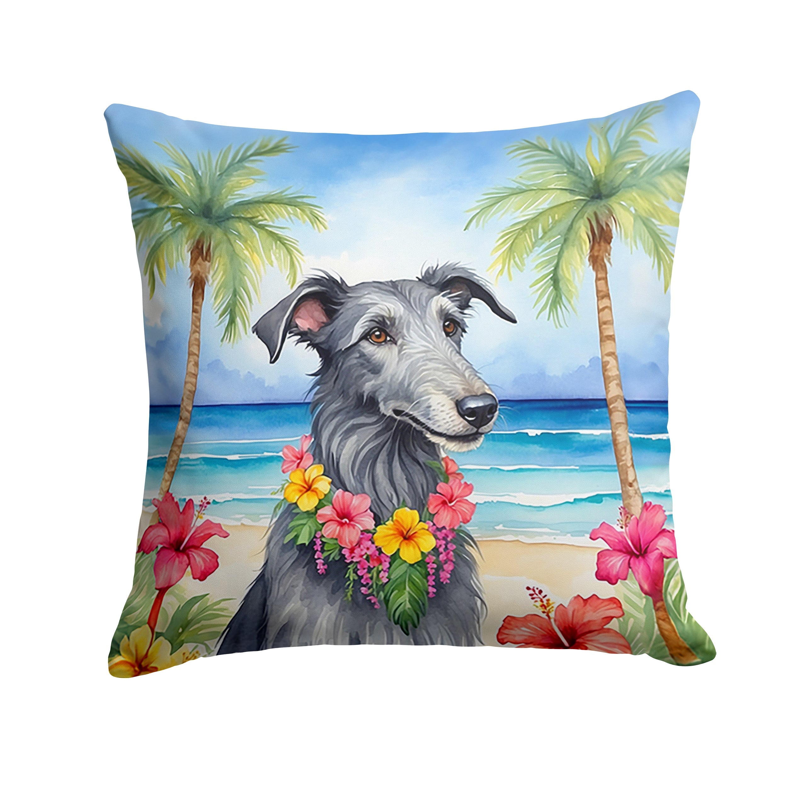 Scottish Deerhound Luau Decorative Throw Pillow 18x18 Indoor Outdoor Accent Cushion, Fabric Cover with Insert for Sofa, Bed, Porch & Living Room