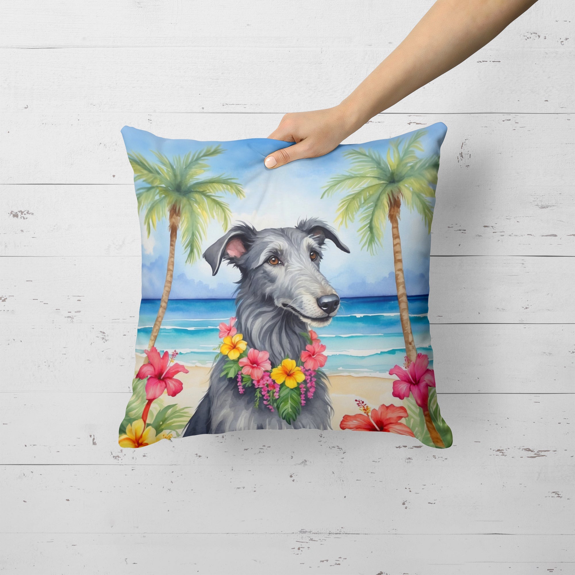 Scottish Deerhound Luau Decorative Throw Pillow 18x18 Indoor Outdoor Accent Cushion, Fabric Cover with Insert for Sofa, Bed, Porch & Living Room