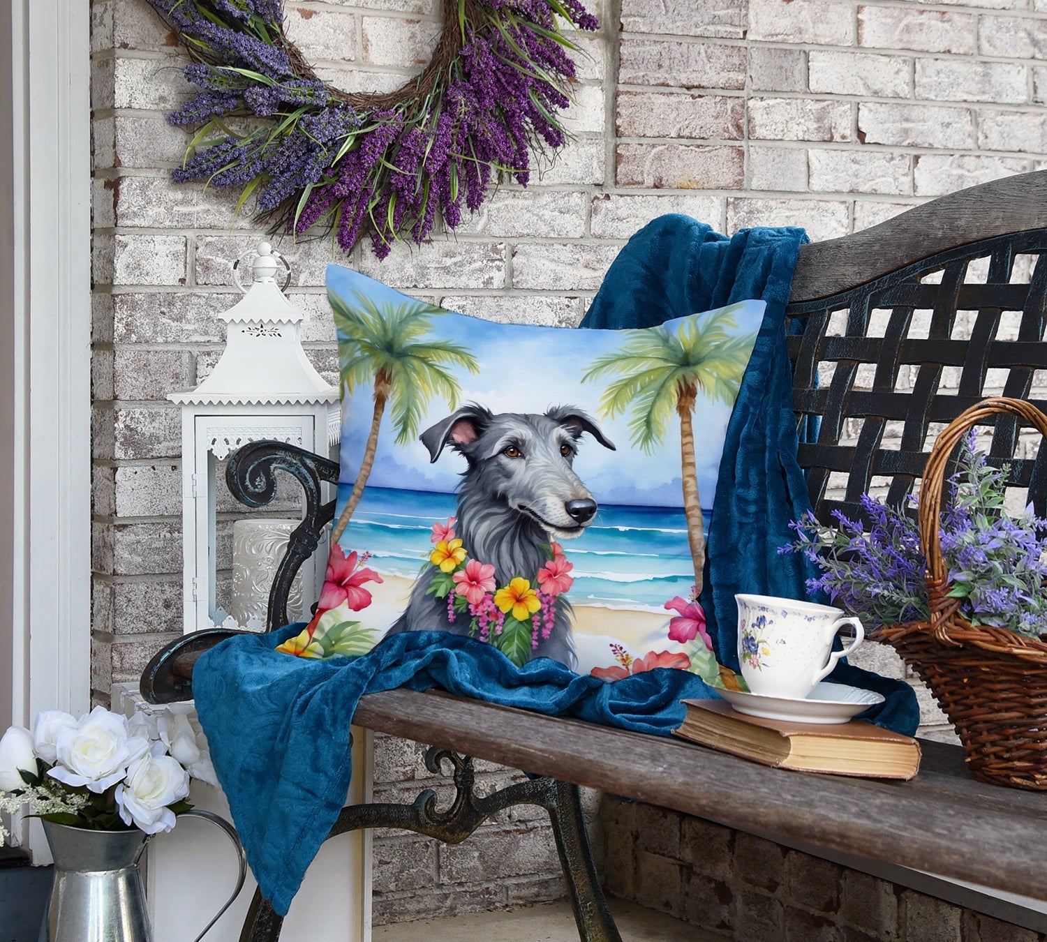 Scottish Deerhound Luau Decorative Throw Pillow 18x18 Indoor Outdoor Accent Cushion, Fabric Cover with Insert for Sofa, Bed, Porch & Living Room