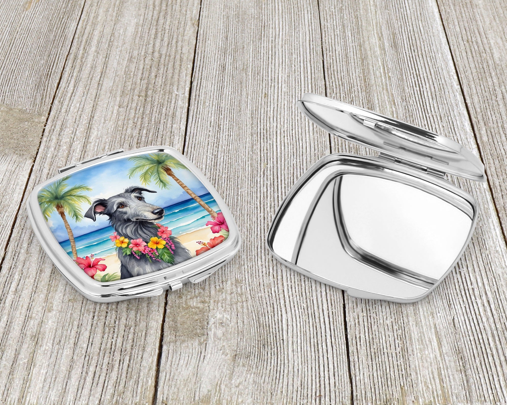 Scottish Deerhound Luau Compact Mirror Decorative Travel Makeup Mirror for Women Girls Gifts Pocket Makeup Mirror Folding Handheld
