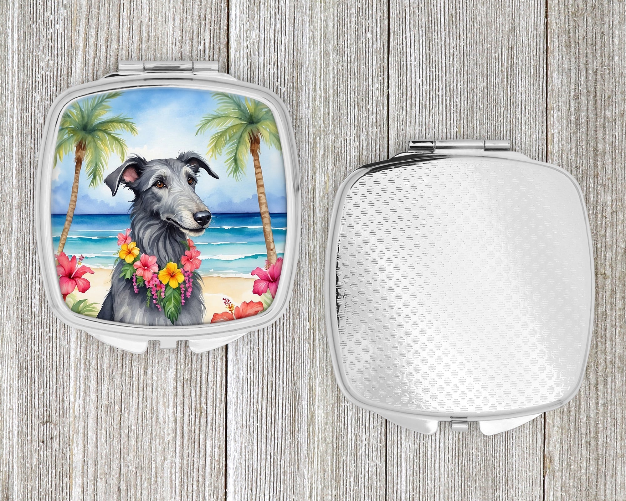 Scottish Deerhound Luau Compact Mirror Decorative Travel Makeup Mirror for Women Girls Gifts Pocket Makeup Mirror Folding Handheld