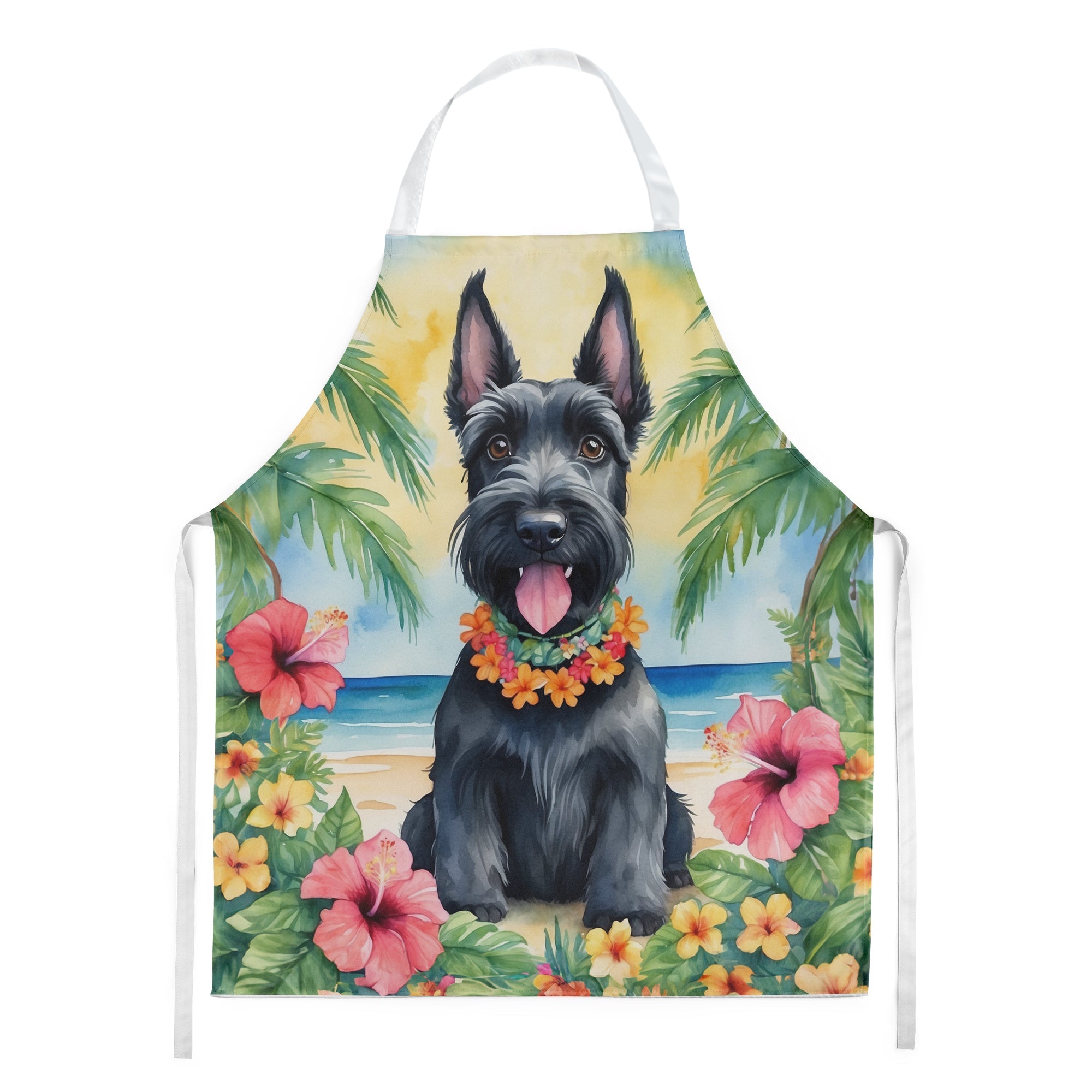 Scottish Terrier Luau Apron Cooking Kitchen Server Baking Crafts Gardening for Adult Women Men, Unisex, Large, Multicolor