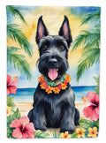 Scottish Terrier Luau House Flag 28x40 Porch Sleeve Pole Decorative Outside Yard Banner Artwork Wall Hanging, Polyester