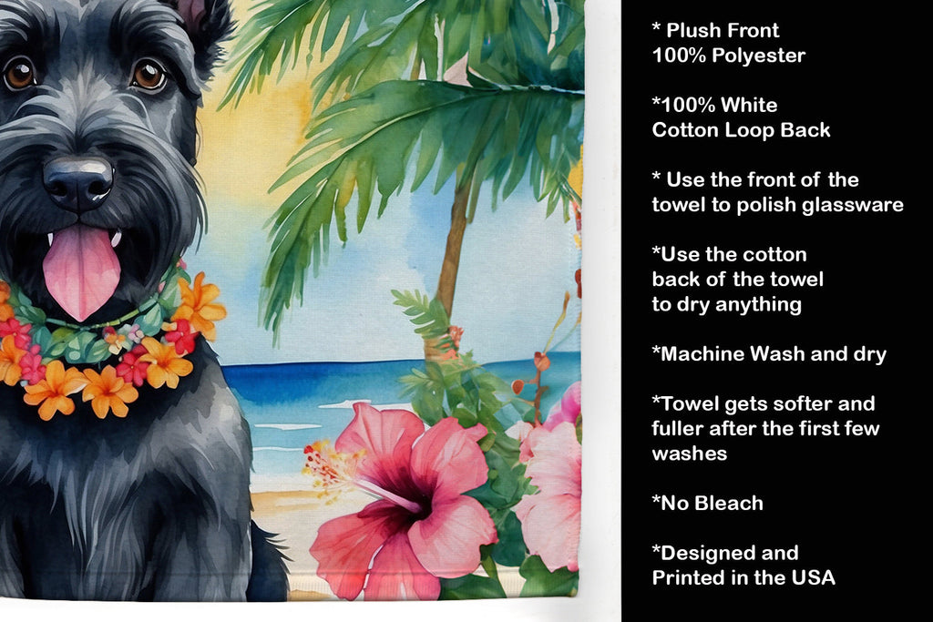 Scottish Terrier Luau Kitchen Towel Velour Plush Front and Cotton Loop Back Machine Washable